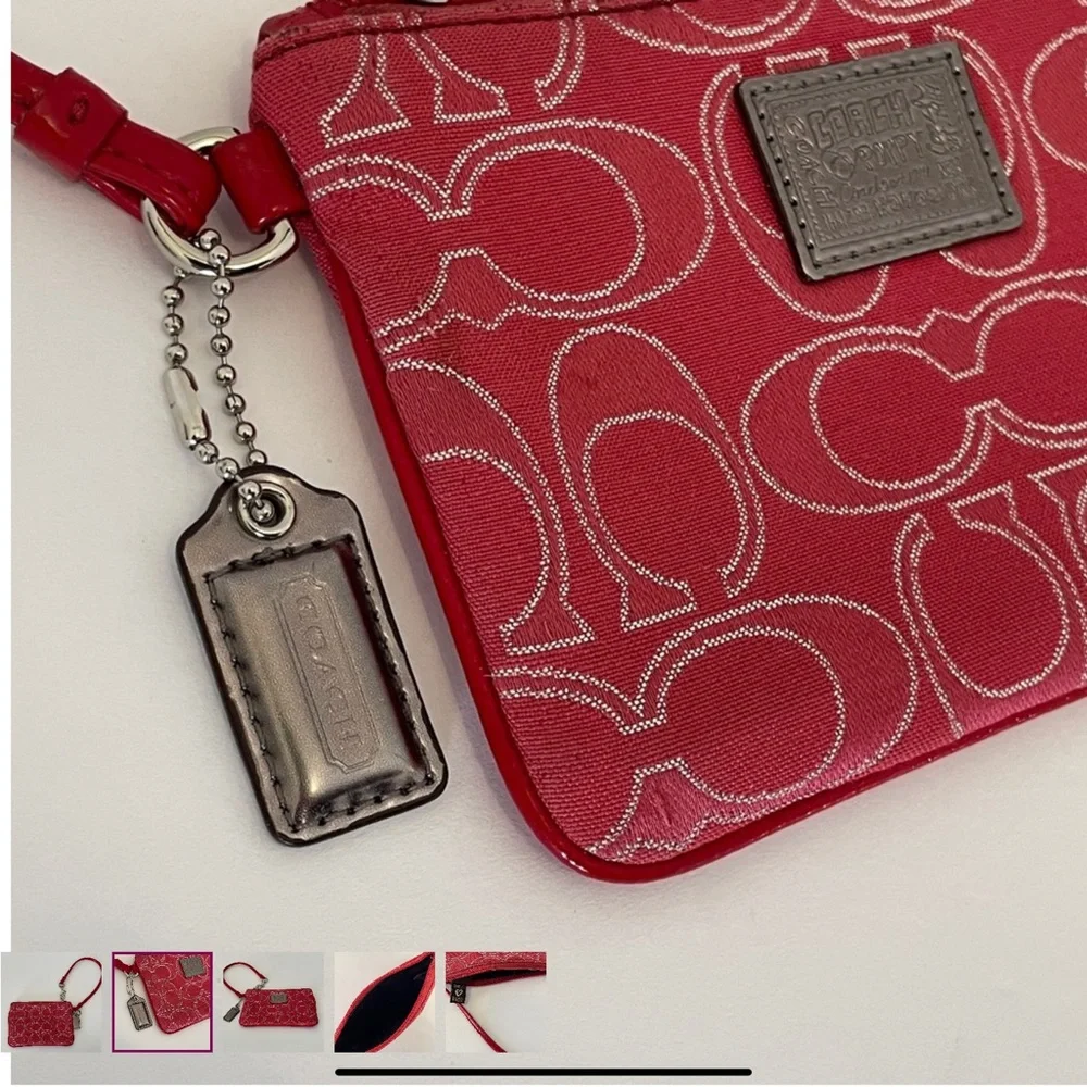Coach Poppy Ruby Red and Silver Wristlet. - Picture 6 of 12
